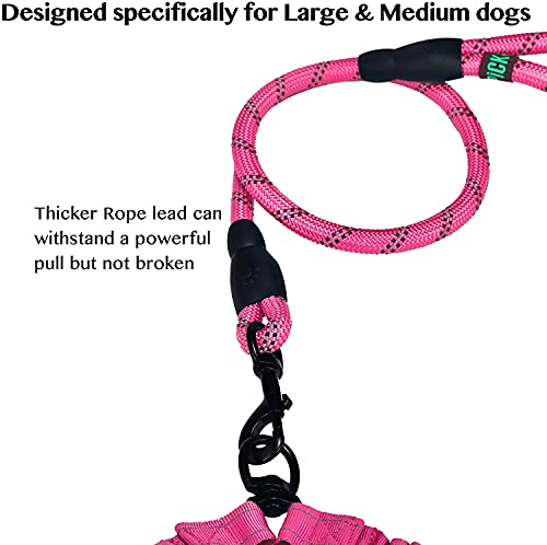 U-picks Doble Correa para Perro, Doble Correa Reflectante para Perro de Mascota, elástico Reflectante Que Absorbe los Golpes 360°, (para Perro Mediano/Grande - Rosa)