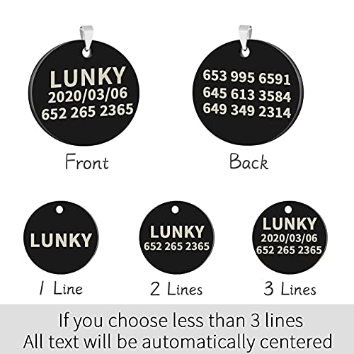 Uiopa 2 Piezas Chapa Perro Grabada, Placas Chapas para Perros Personalizadas Acero Inoxidable, Etiquetas de Identificación para Mascotas para Collar Perro Gato Mascota (Negro Redondo, Pequeño)