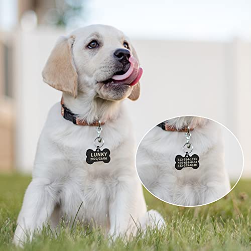 Uiopa 2 Piezas Chapa Perro Grabada, Placas Chapas para Perros Personalizadas Acero Inoxidable, Etiquetas de Identificación para Mascotas para Collar Perro Gato Mascota (Negro Redondo, Pequeño)