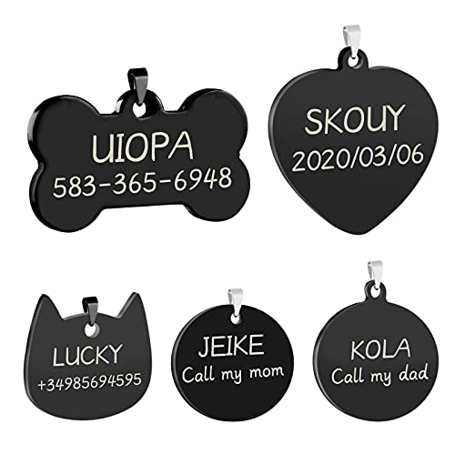 Uiopa 2 Piezas Chapa Perro Grabada, Placas Chapas para Perros Personalizadas Acero Inoxidable, Etiquetas de Identificación para Mascotas para Collar Perro Gato Mascota (Negro Redondo, Pequeño)