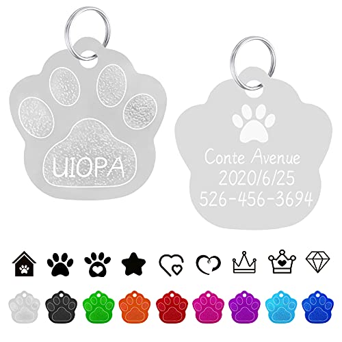 Uiopa 2pzs Huella Chapa Perro Grabada, Pata Chapas para Perros Personalizadas Placas Identificativas, Etiquetas de Identificación de Mascotas para Collar Perro Gato Mascota (Plateado)