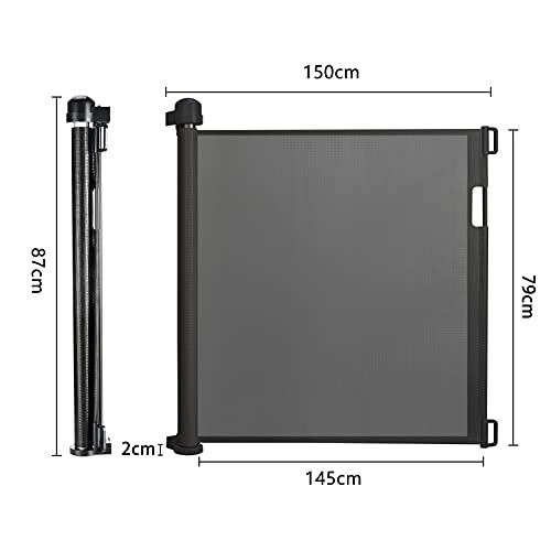 UISEBRT Retráctil Puertas de Seguridad para niños 0 -150 cm, Barrera Seguridad Niños Escalera, Puerta Seguridad Bebé Extensibles Barrera para niños y Perros para Uso Interior y Exterior, Negro
