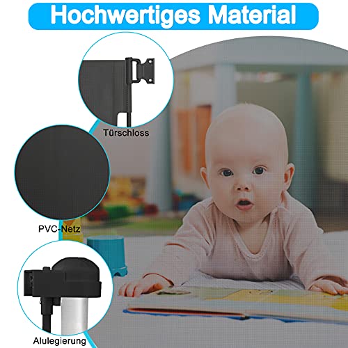 UISEBRT Retráctil Puertas de Seguridad para niños 0 -150 cm, Barrera Seguridad Niños Escalera, Puerta Seguridad Bebé Extensibles Barrera para niños y Perros para Uso Interior y Exterior, Negro