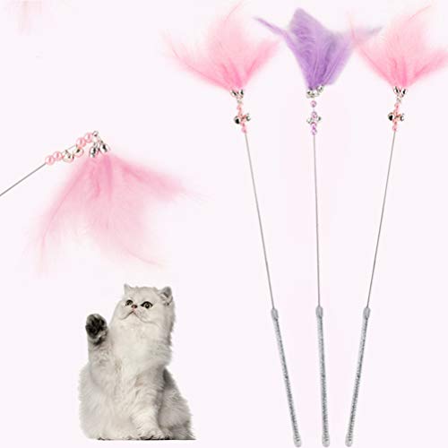 UKCOCO Palos de Gato Burlones - Pluma Teaser de Gato Varita de Juguete para Gatos Juguete de Burla de Gato Suministros para Mascotas Palo de Gatito con Cascabel para Jugar