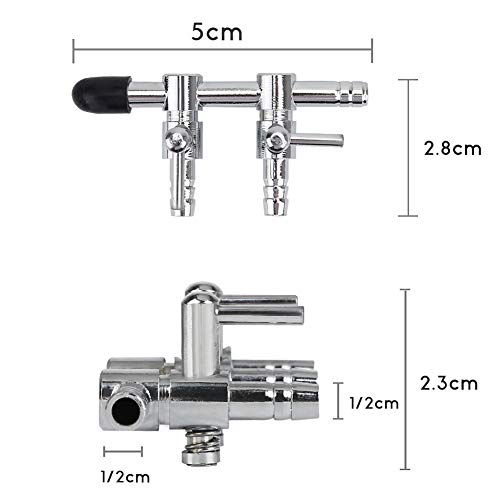 Uniclife 2-Way Distribuidor de Control de Flujo de Aire Acuario Palanca de la válvula Splitter Set de Accesorios con 1 Válvula de Retención, T & Conector Recto y 4 Ventosas para Fish Tank