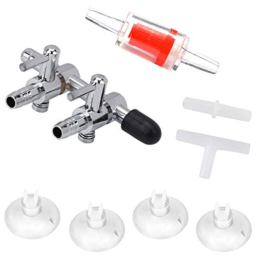 Uniclife 2-Way Distribuidor de Control de Flujo de Aire Acuario Palanca de la válvula Splitter Set de Accesorios con 1 Válvula de Retención, T & Conector Recto y 4 Ventosas para Fish Tank