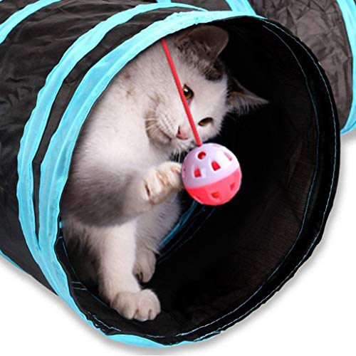UniM Túnel para gatos, túnel de 5 vías, plegable, extensible, túnel para gatos, laberinto de juguete con pompón y campanas para gatos, conejos, cobayas