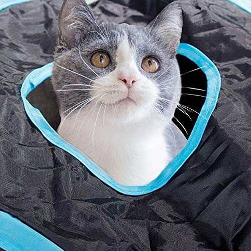 UniM Túnel para gatos, túnel de 5 vías, plegable, extensible, túnel para gatos, laberinto de juguete con pompón y campanas para gatos, conejos, cobayas