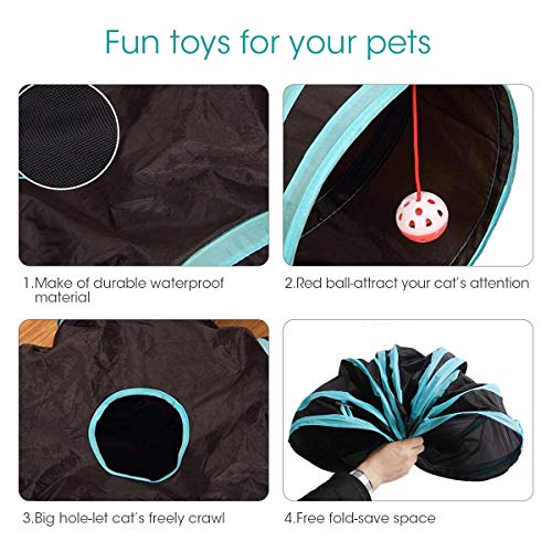 UniM Túnel para gatos, túnel de 5 vías, plegable, extensible, túnel para gatos, laberinto de juguete con pompón y campanas para gatos, conejos, cobayas