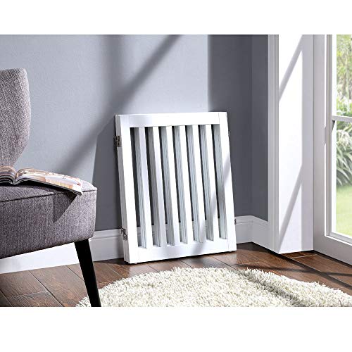 unipaws Puerta de perro independiente, valla plegable para mascotas, barrera de madera interior, puerta de escalera sin montaje con 2 patas de apoyo (61 cm H, 3 paneles), color blanco