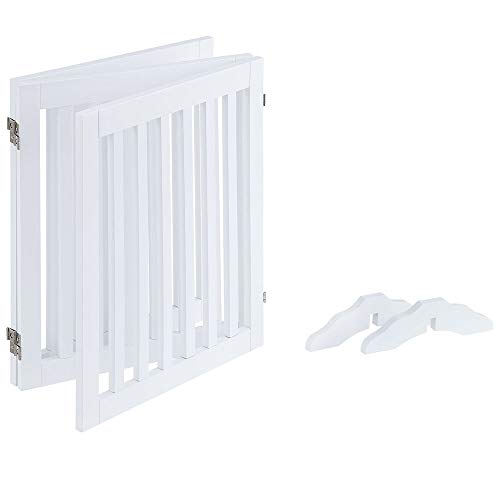 unipaws Puerta de perro independiente, valla plegable para mascotas, barrera de madera interior, puerta de escalera sin montaje con 2 patas de apoyo (61 cm H, 3 paneles), color blanco