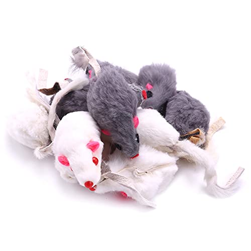 Uniqal Ratones de Piel de Conejo Real Juguetes para Gatos Juguetes para Mascotas Juguetes para NiñOs Paquete de 12