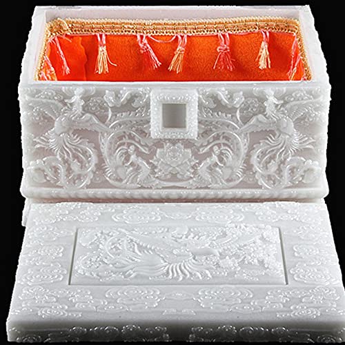 Urna para cenizas, urnas para mascotas Mini urnas para cenizas humanas, urnas de jade blanco de nueve dragones y fénix para entierro en tierra Urna de recuerdo funerario conmemorativo para adultos