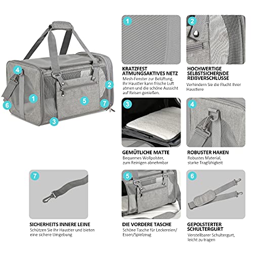 Vailge Transportbox Gato Transportbox Perro Faltbare Katzentransportbox, Transporttasche para Animales domésticos en el avión Transportbox para Mascotas Gato Medio pequeños Perros 15lbs