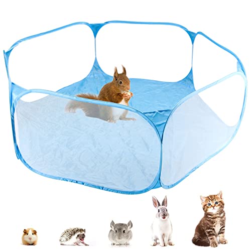 Valla Animales pequeños Parque para Mascotas Plegable Corral para Perros pequeños Transpirable Portátil Parque para Animales hámsters Chinchillas cobayas erizos Cachorros Gatos 120*35cm(Azul)