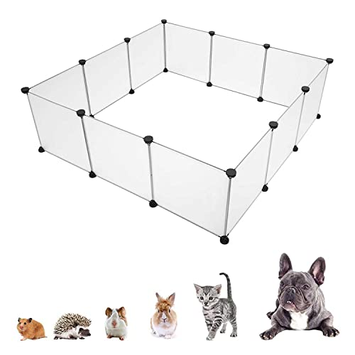 Valla para Mascotas Parque para Animales Pequeños Jaula Modular de Plástico para Conejos Hamster Cobayas 12 Paneles Humo