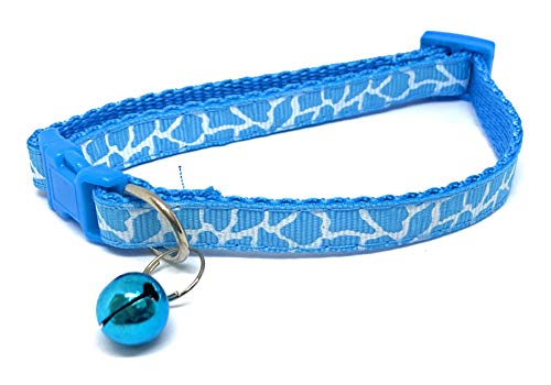 Vape Sharks Collar para gato con campana, reflectante, ajustable, seguro, estampado para gatito, cachorro, gatito, perro pequeño o mascota (azul, jirafa)