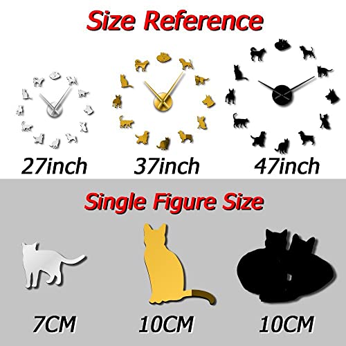 Varios Gatos y Perros Acrílico Relojes de Pared Simples de Bricolaje Animales Perros Gatos Mascotas Compañeros Tienda de Mascotas Decoración Arte de la Pared Reloj Show-Black_27_Inch