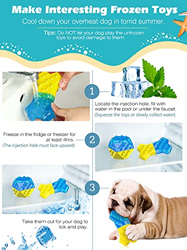 VavoPaw 2 PZS Juguetes Flotables Sonoros para Perros, Juego Interractivo Congelable Enfriamiento Verano Limpieza Dientes Resistente a Mordeduras para Perritos Cachorros, Hueso + Bola Poligonal
