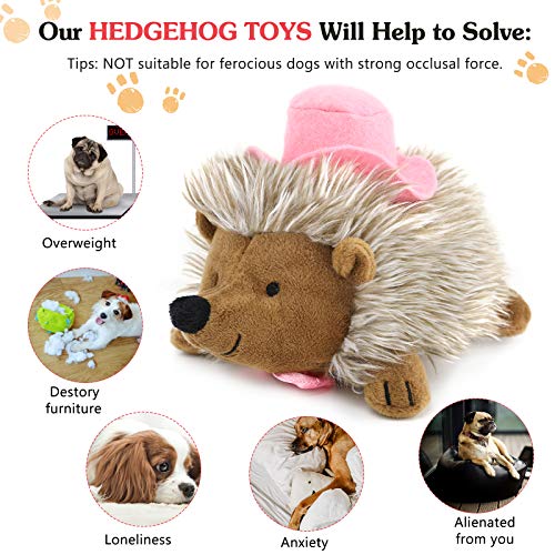 VavoPaw Juguete de Peluche Interactivo para Perros, 2 PZS Erizo Felpa Suave Sonido Resistente Mordedura Alivio Ansiedad Compañero Sonoro con Sombrero Lazo para Cachorros Perritos, Marrón