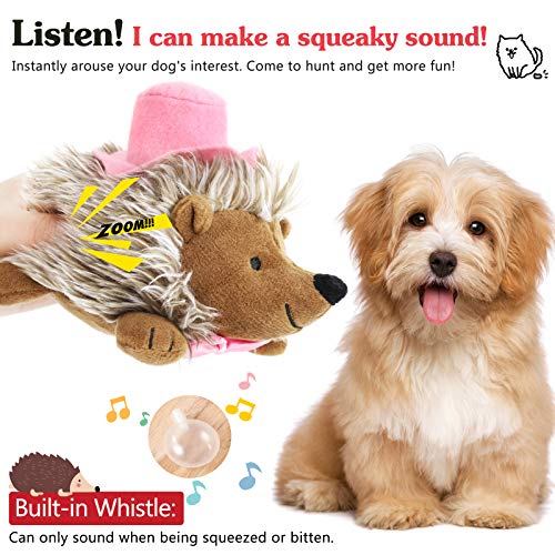 VavoPaw Juguete de Peluche Interactivo para Perros, 2 PZS Erizo Felpa Suave Sonido Resistente Mordedura Alivio Ansiedad Compañero Sonoro con Sombrero Lazo para Cachorros Perritos, Marrón