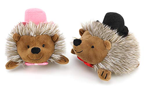 VavoPaw Juguete de Peluche Interactivo para Perros, 2 PZS Erizo Felpa Suave Sonido Resistente Mordedura Alivio Ansiedad Compañero Sonoro con Sombrero Lazo para Cachorros Perritos, Marrón