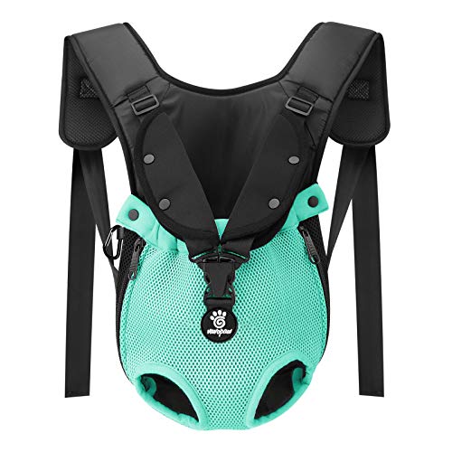 VavoPaw Mochila para Transportar Perros Gatos, Bolsa Ajustable Portátil con Hebilla Segura Malla Transpirable para Paseo Viaje Senderismo para Mascotas Pequeños Medianos, Talla M, Azul