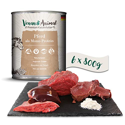 Venandi Animal Premium Comida para gatos, caballo como monoproteína, sin cereales - Paquete de 6 x 800 g