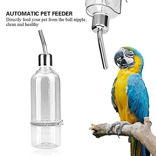 ViaGasaFamido Alimentador de bebederos para Mascotas, Boquilla de Acero Inoxidable Alimentador automático de Conejos Loro Pájaro Colgando Botella de alimentación de Agua Sin dispensador de Goteo(L)