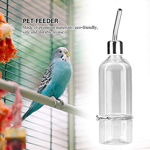 ViaGasaFamido Alimentador de bebederos para Mascotas, Boquilla de Acero Inoxidable Alimentador automático de Conejos Loro Pájaro Colgando Botella de alimentación de Agua Sin dispensador de Goteo(L)