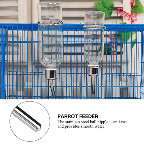 ViaGasaFamido Alimentador de bebederos para Mascotas, Boquilla de Acero Inoxidable Alimentador automático de Conejos Loro Pájaro Colgando Botella de alimentación de Agua Sin dispensador de Goteo(L)