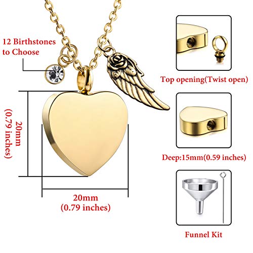VIBOOS Colgante De Urna Personalizado Collar De Corazón De ala De Ángel Grabado De Texto Fotográfico para Hombres Mujeres Perros Gatos Mascotas Acero Inoxidable Cenizas Cremación Recuerdo Piedra De