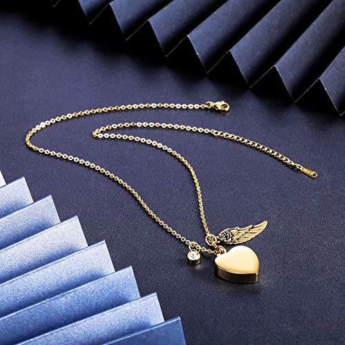 VIBOOS Colgante De Urna Personalizado Collar De Corazón De ala De Ángel Grabado De Texto Fotográfico para Hombres Mujeres Perros Gatos Mascotas Acero Inoxidable Cenizas Cremación Recuerdo Piedra De