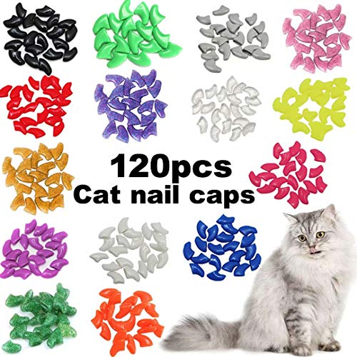 VICTHY 120 Unidades de uñas de Gato, Coloridas Cubiertas de uñas para Gatos con Adhesivo y aplicadores