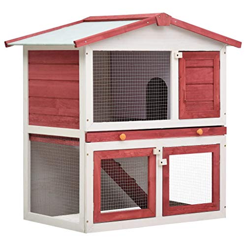 vidaXL Madera Jaula Conejera con 3 Puerta Casita Caseta de Animales Pequeños Mascotas Gallinero Protección Refugio Impermeable Rojo