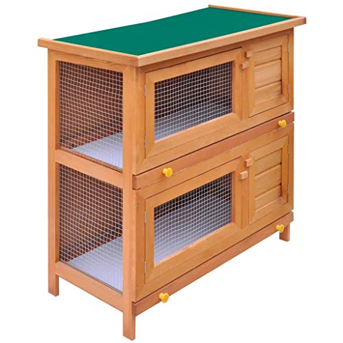 vidaXL Madera Jaula Conejera con 4 Puerta Casita Caseta de Animales Pequeños Mascotas Gallinero Protección Refugio Impermeable Marrón