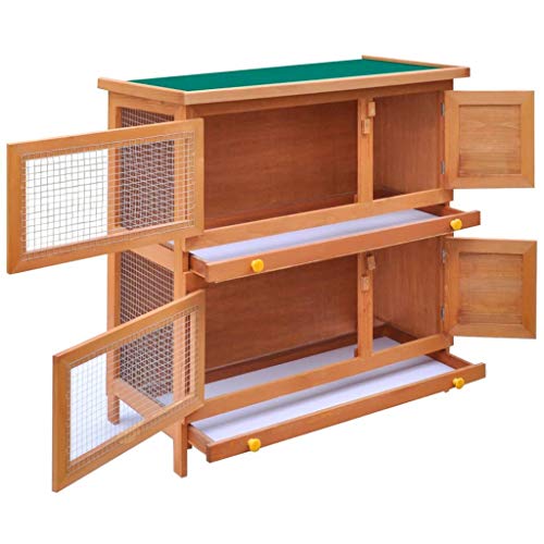 vidaXL Madera Jaula Conejera con 4 Puerta Casita Caseta de Animales Pequeños Mascotas Gallinero Protección Refugio Impermeable Marrón