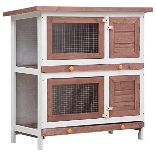 vidaXL Madera Jaula Conejera con 4 Puerta Casita Caseta de Animales Pequeños Mascotas Gallinero Protección Refugio Impermeable Marrón