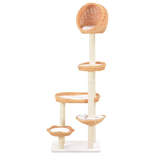 vidaXL Rascador para Gatos con Poste de Sisal Madera Natural de Sauce Mascotas