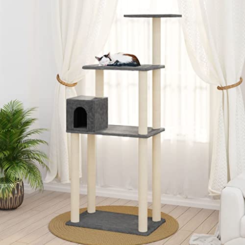 vidaXL Rascador para Gatos con Postes de sisal Gris Oscuro 147 cm