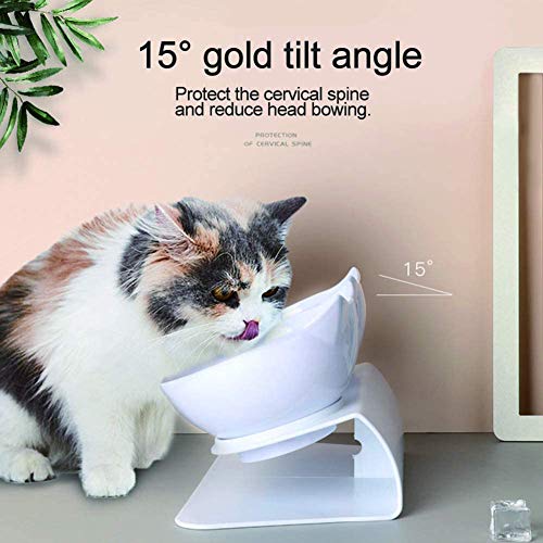 VieVogue Doble Comedero Gato Elevado Cuenco de Mascotas Gato Plato de Ajustable Recipiente Inclinado 15 ° en Ángulo para Proteger la Columna Vertebral del Cuello para Gatos Perros (Double White Bowls)