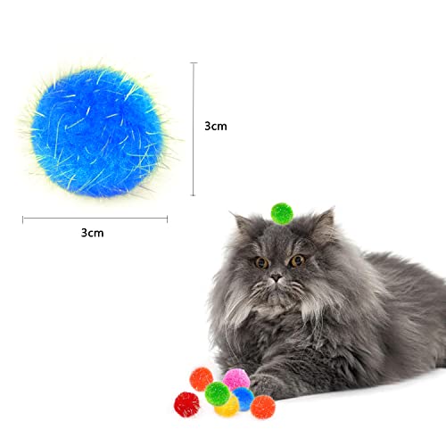 VIKSAUN 36 PCS 3CM Coloridos Pompones Balls, Bolas pomón de espumillón Juguete para gato, Juguete Interactivo Gato, Pelotas de Juguete Blando Bolas de Pompon para Gato Gatito Juguetes