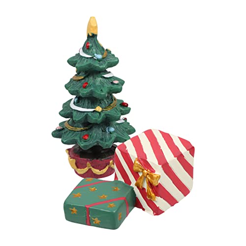 VILLCASE Acuario Decoración Mini Navidad Acuario Decoración Resina Micro Paisaje Árbol de Navidad Caja de Regalo