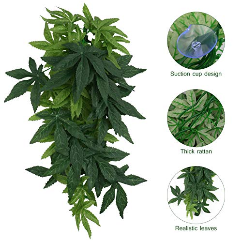VILLCASE Plantas Artificiales Hojas Falsas con Ventosa para Acuario Pecera Reptil Terrario Decoración Plantas de Vid para Pared Casa Habitación Bar Restaurante Decoración