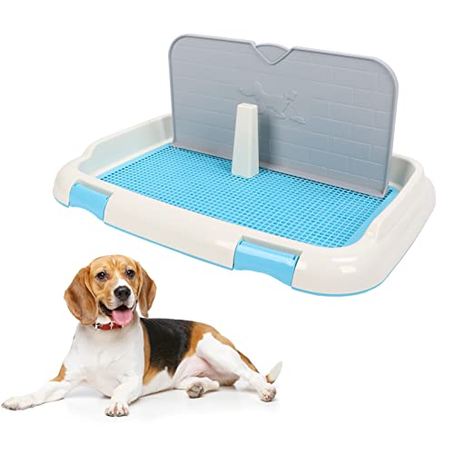 VINGVO Bandeja para Orinal para Perros, Protección para el Piso, Inodoro para Perros, Interior Portátil con Cubierta de Pared para Entrenamiento(Azul)