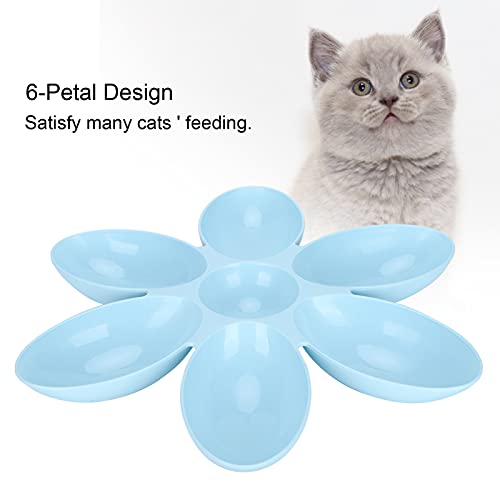 VINGVO Cuenco de Comida para Gatos, Cuenco de Plástico para Gatos de Esquina Redonda de 6 Rejillas Funcional para Alimentos para Agua(Azul)