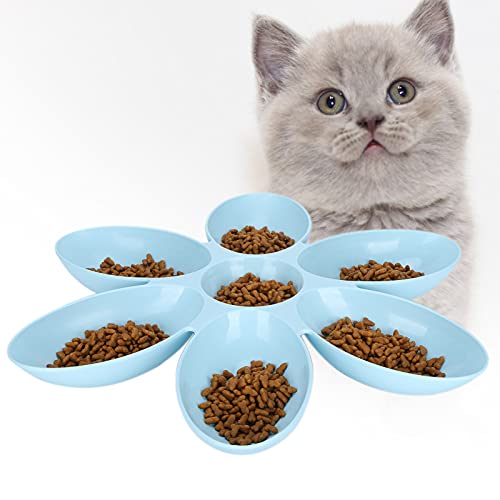 VINGVO Cuenco de Comida para Gatos, Cuenco de Plástico para Gatos de Esquina Redonda de 6 Rejillas Funcional para Alimentos para Agua(Azul)