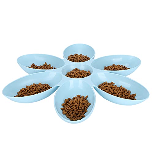 VINGVO Cuenco de Comida para Gatos, Cuenco de Plástico para Gatos de Esquina Redonda de 6 Rejillas Funcional para Alimentos para Agua(Azul)