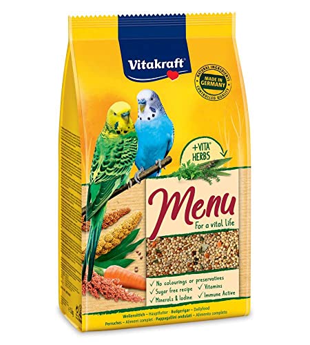 Vitakraft - Menú Premium para Periquitos con Mezcla de Semillas y Granos, Alimento Principal - 1 kg