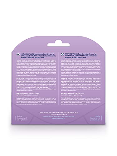 Vitakraft - Pipeta Stop Parásitos para Perros Medianos Entre 15 y 30kg, con Dimeticona y Aloe Vera - 3ml x 6 Pipetas